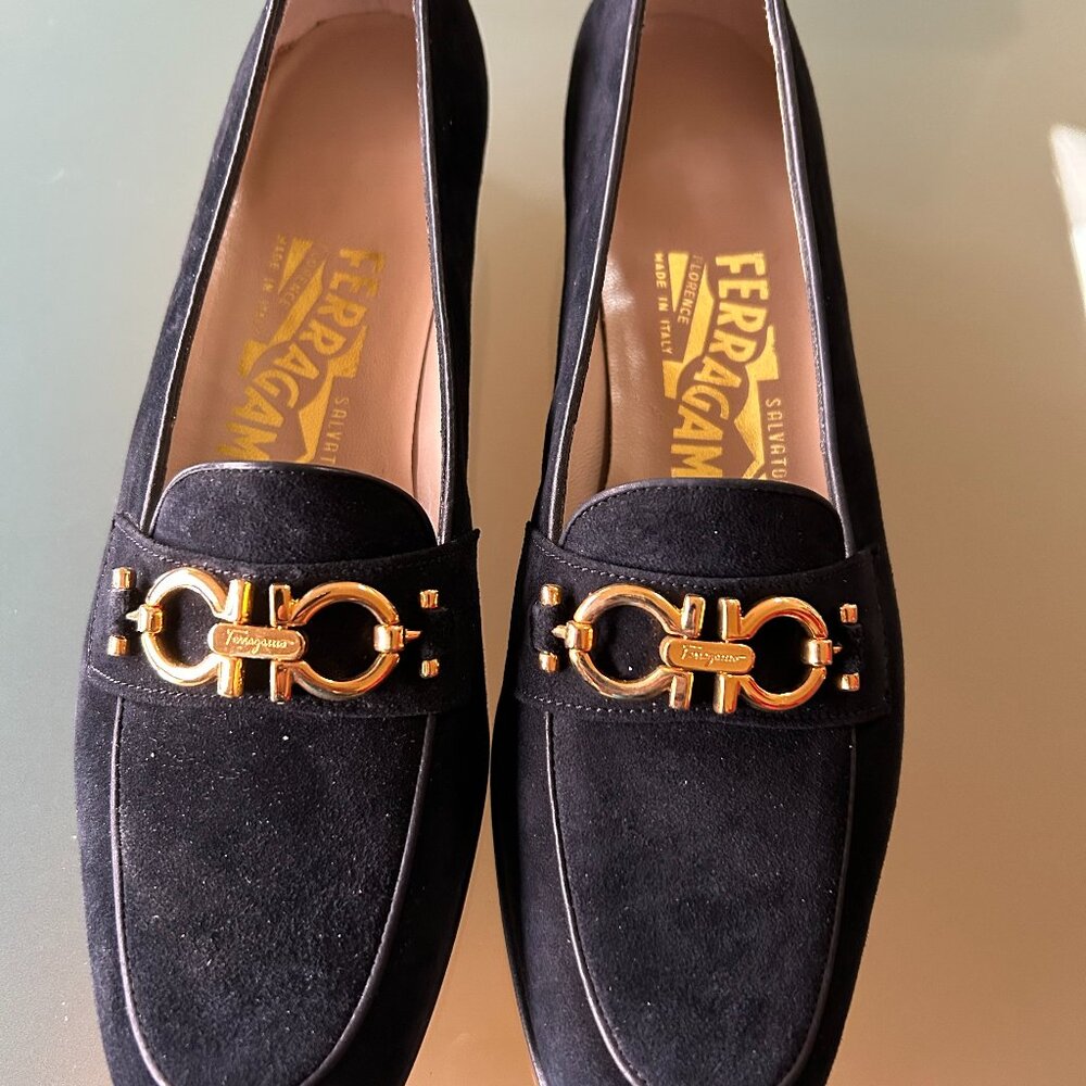 Salvatore Ferragamo Black Suede Loafers - Size 6AAAA (AAAA is a Narrow Width)
